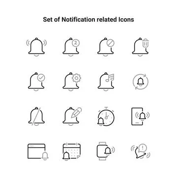 Simple set of linear vector icons related to notifications. Interface element Illustrazione stock