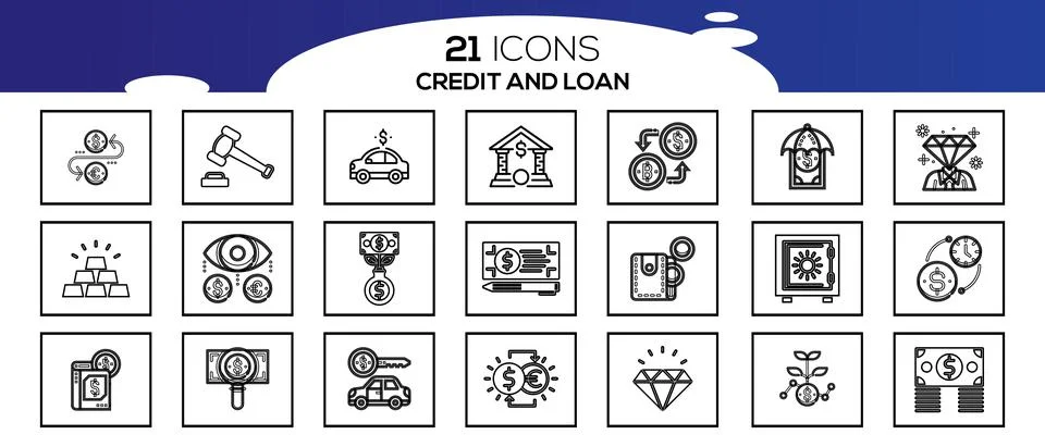 Simple Set of Loan Related Vector Line Icons. Stock Illustration