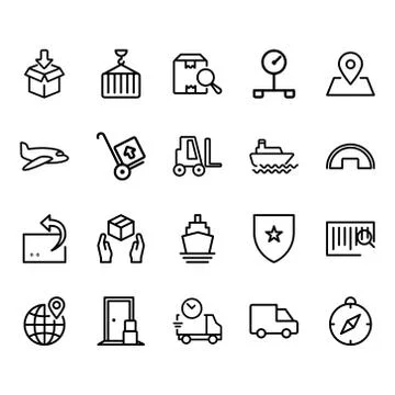 Simple Set of Logistics Related Vector Lines Icons. Stock Illustration