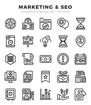 Simple Set of Marketing &amp; SEO Related Vector Lineal Icons. Stockillustratie
