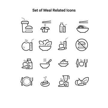 Simple Set of Meal Related Vector Line Icons. Contains such Icons as Fruit Ba Stock Illustration