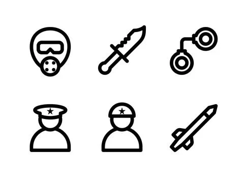 Simple Set of Military Related Vector Line Icons Stock Illustration