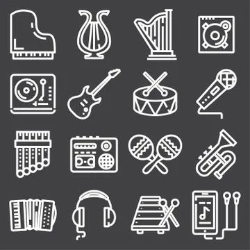 Simple Set of Music Related Vector Line Icons Stock Illustration