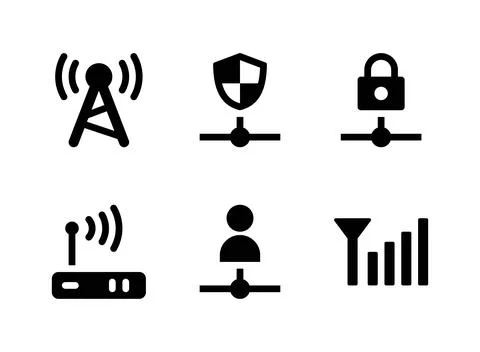 Simple Set of Network Related Vector Solid Icons Stock Illustration
