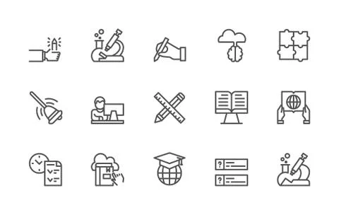 A simple set of online education and remote education related vector linear Illustrazione stock