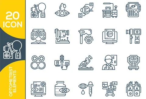 Simple Set of Optometry Related Vector Line Icons. Contains such as Eye Exam, Stock Illustration