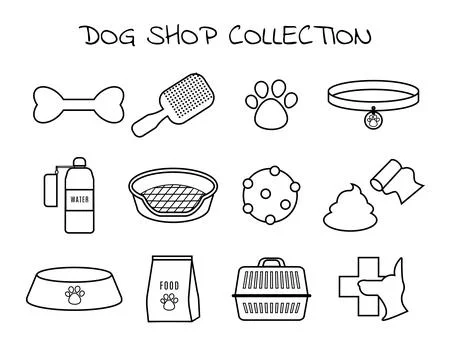 Simple Set of Pet Related Vector Line Icons. Dog shop collection Stock-Illustration