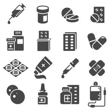 Simple Set of Pills Related Vector Icons. Stock Illustration