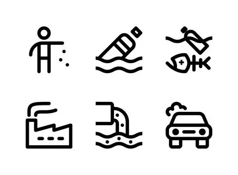 Simple Set of Pollution Related Vector Line Icons Stock Illustration