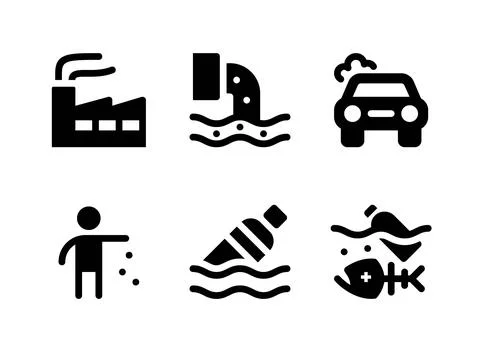 Simple Set of Pollution Related Vector Solid Icons Stock Illustration