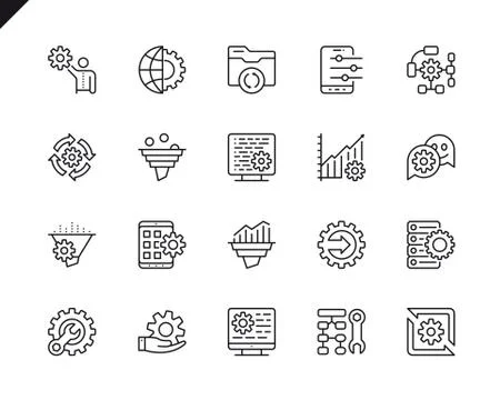 Simple Set of Processing Related Vector Line Icons Illustrazione stock