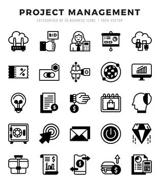 Simple Set of Project Management Related Vector Lineal Filled Icons. Stock Illustration