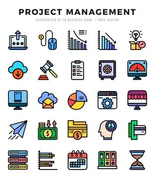 Simple Set of Project Management Related Vector Lineal Color Icons. Stock Illustration