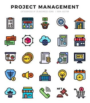 Simple Set of Project Management Related Vector Lineal Color Icons. Stock Illustration
