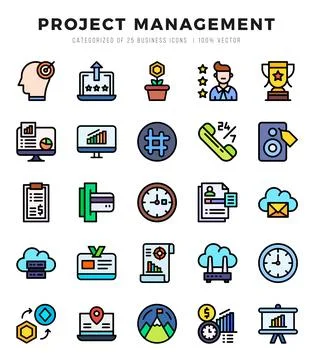 Simple Set of Project Management Related Vector Lineal Color Icons. Stock Illustration