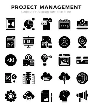 Simple Set of Project Management Related Vector Glyph Icons. Stock Illustration