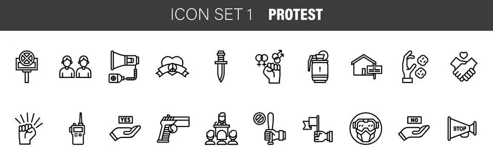Simple Set of Protest Vector Line Icons. Contains such Icons as Protest, Stri Stock Illustration