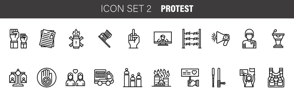 Simple Set of Protest Vector Line Icons. Contains such Icons as Protest, Stri Stock Illustration