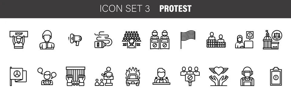 Simple Set of Protest Vector Line Icons. Contains such Icons as Protest, Stri Stock Illustration