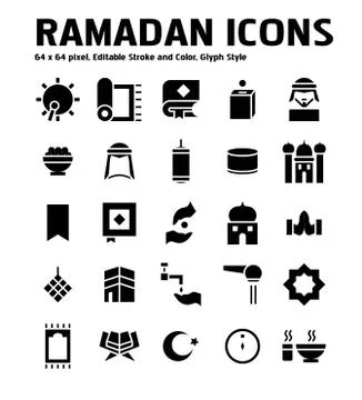 Simple Set of Ramadan Vector Glyph Icons Stock Illustration
