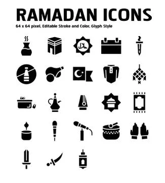 Simple Set of Ramadan Vector Glyph Icons Stock Illustration