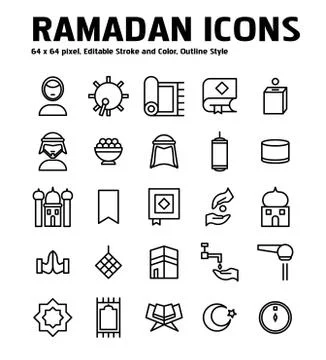 Simple Set of Ramadan Vector Line Icons Stock Illustration
