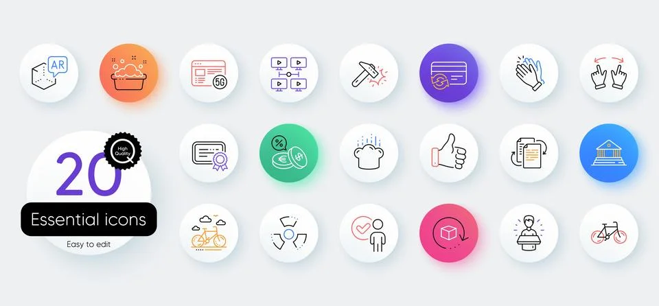 Simple set of Return package, Like hand and 5g internet line icons. For web Ilustración de archivo