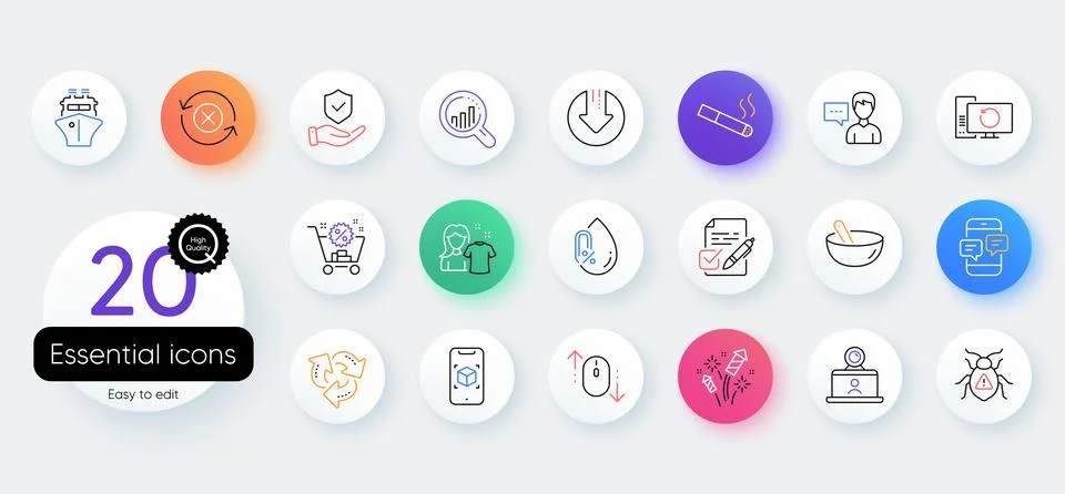 Simple set of Scroll down, Download arrow and Clean shirt line icons. For web Stock Illustration
