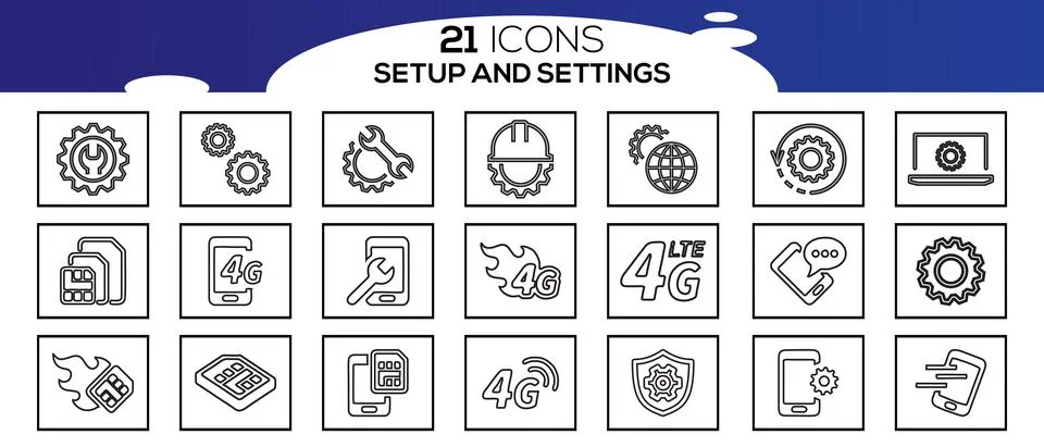 Simple Set of Setup and Settings Related Vector Line Icons. Stock Illustration