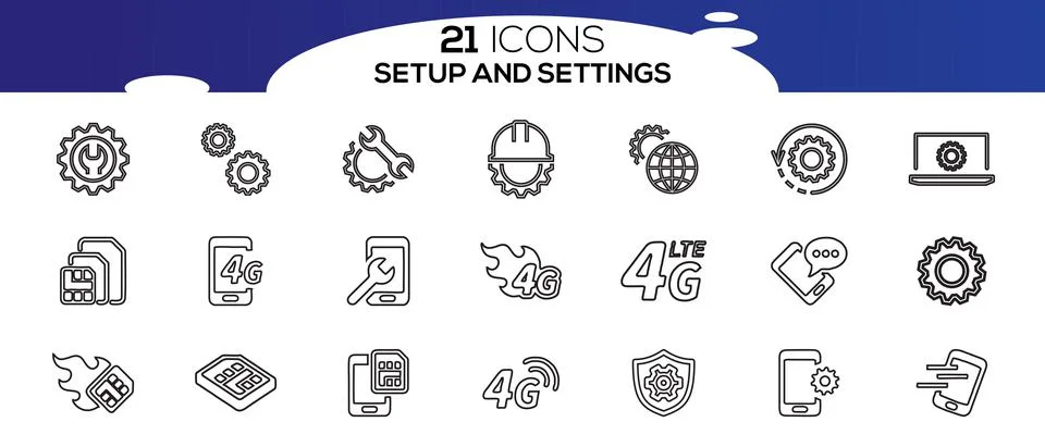 Simple Set of Setup and Settings Related Vector Line Icons. 스톡 일러스트