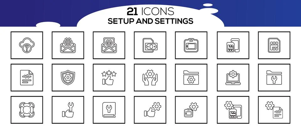 Simple Set of Setup and Settings Related Vector Line Icons. Stockillustratie