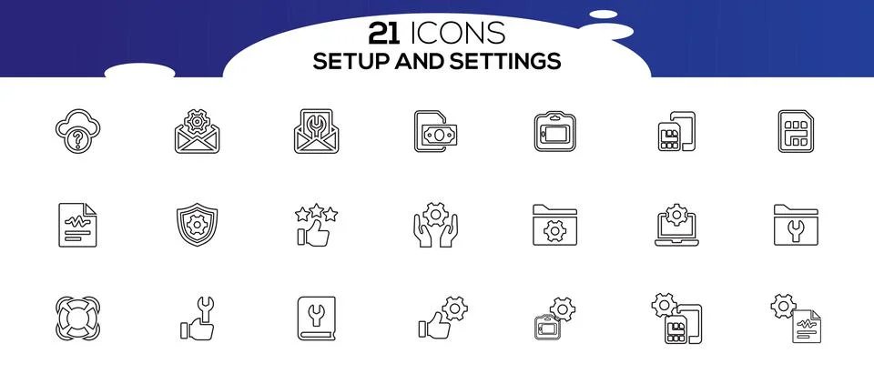 Simple Set of Setup and Settings Related Vector Line Icons. Illustrazione stock