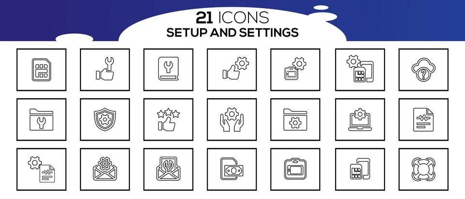 Simple Set of Setup and Settings Related Vector Line Icons. Stockillustratie