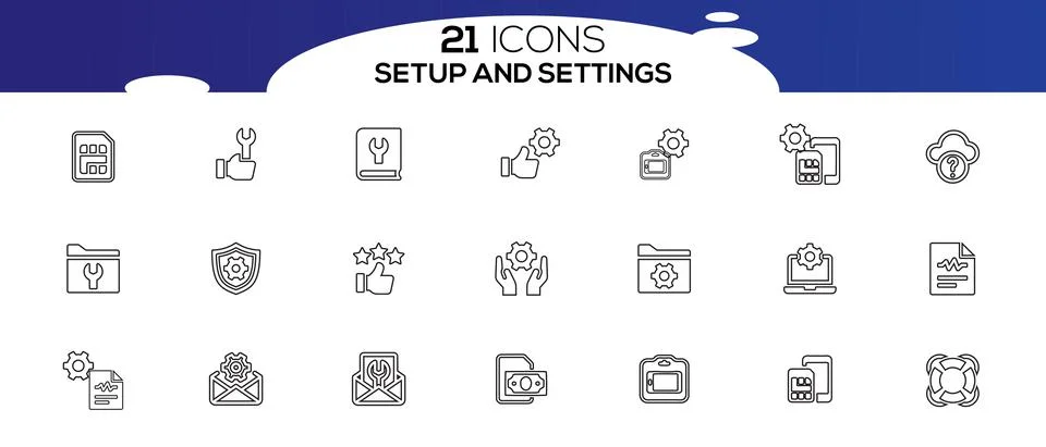 Simple Set of Setup and Settings Related Vector Line Icons. 스톡 일러스트