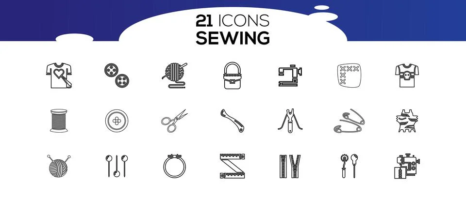 Simple Set of Sewing Related Vector Line Icons. Stock Illustration