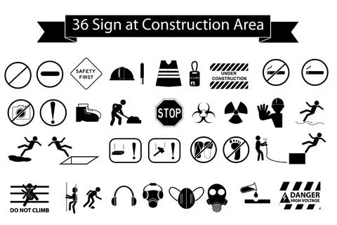 Simple Set Sign Vector Mandatory Sign at Construction Area Stock Illustration