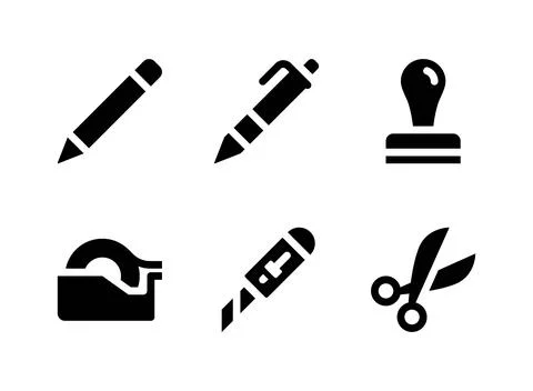 Simple Set of Stationery Related Vector Solid Icons Stock Illustration