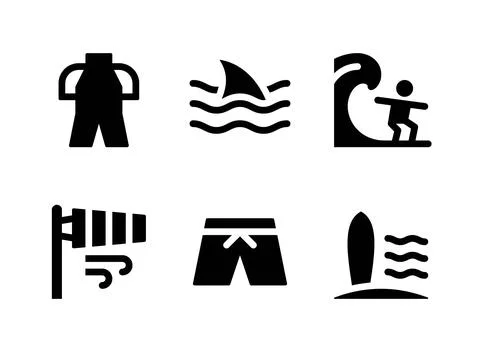 Simple Set of Surf Related Vector Solid Icons Stock Illustration