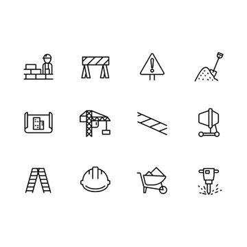 Simple set symbols building construction and engineering line icon. Contains Ilustración de archivo
