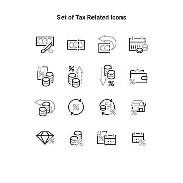 Simple Set of Tax Related Vector Line Icons. Contains such Money Report, Inte Stock Illustration