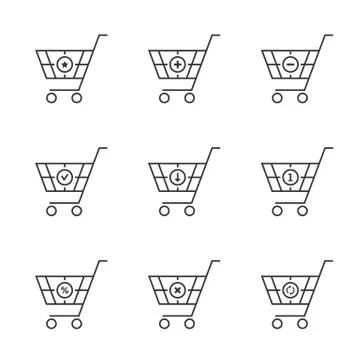 Simple set of thin line black shopping cart Stock Illustration