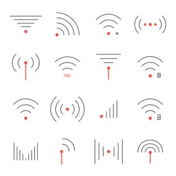Simple set of thin red and black wifi icons Stock Illustration
