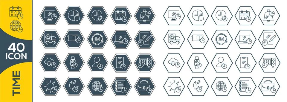 Simple Set of Time Related Vector Line Icons. Set of time, clock, watch, time Illustrazione stock