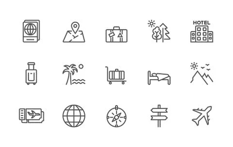 A simple set of Travel related vector linear icons. Contains icons such as Stock Illustration