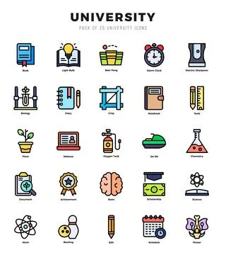 Simple Set of University Related Vector Lineal Color Icons. 스톡 일러스트