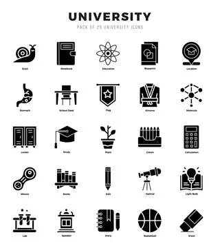 Simple Set of University Related Vector Glyph Icons. Stock Illustration