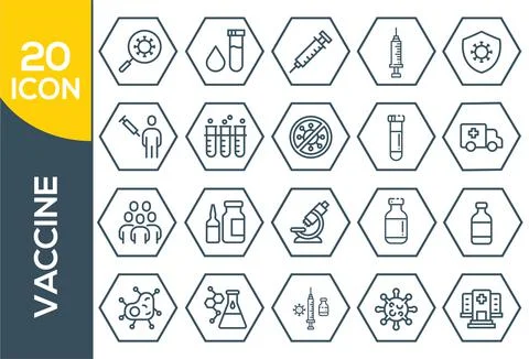 Simple Set of Vaccine Related Vector Line Icons. Illustrazione stock