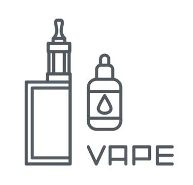 Simple set of vape related vector line icons, electronic cigarette and liquid Stock Illustration