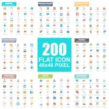 Simple set of vector flat icons. Flat pictogram pack. Stock Illustration