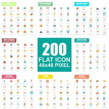 Simple set of vector flat icons. Flat pictogram pack. Stock Illustration